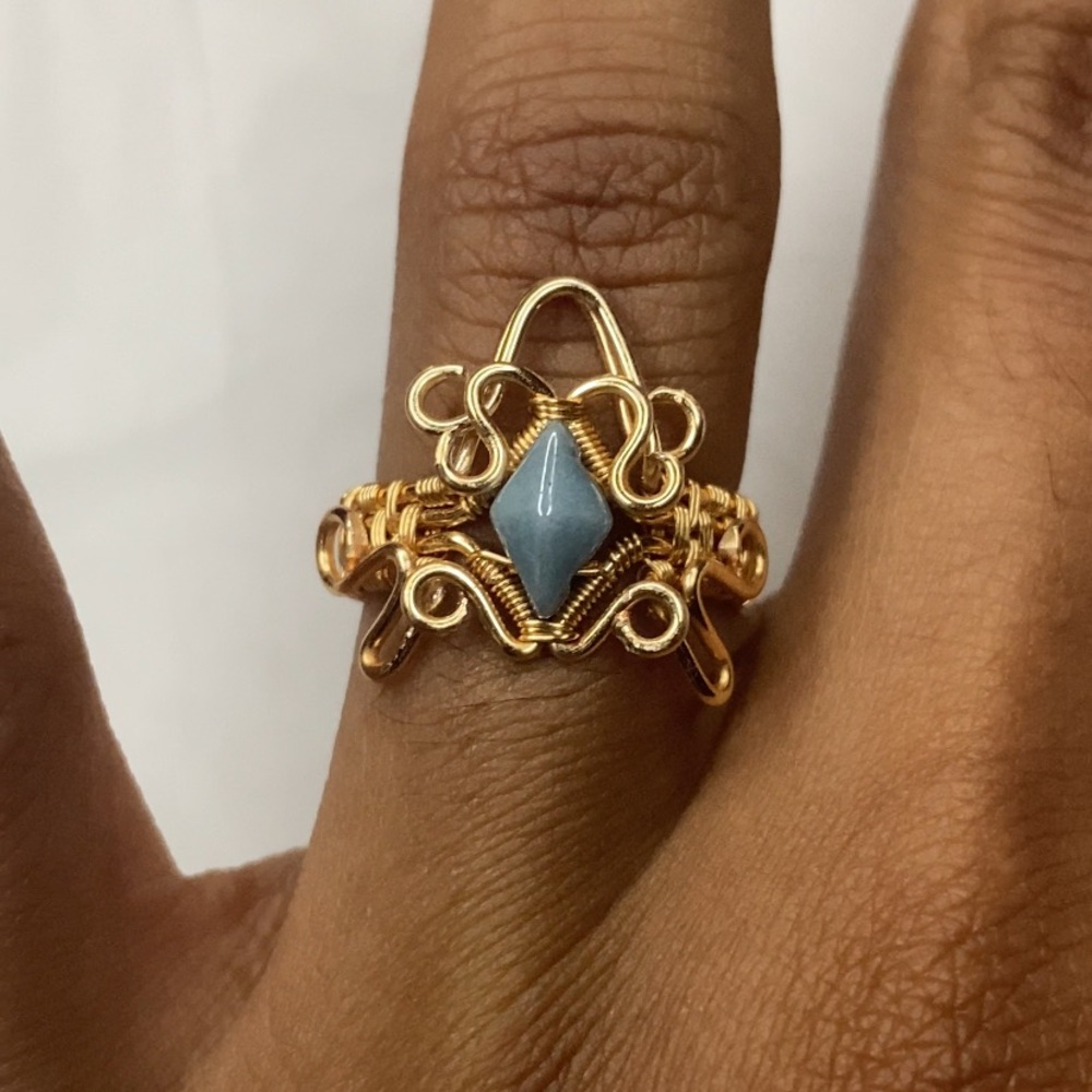 Artisan Gold and Blue Wire Wrapped Ring